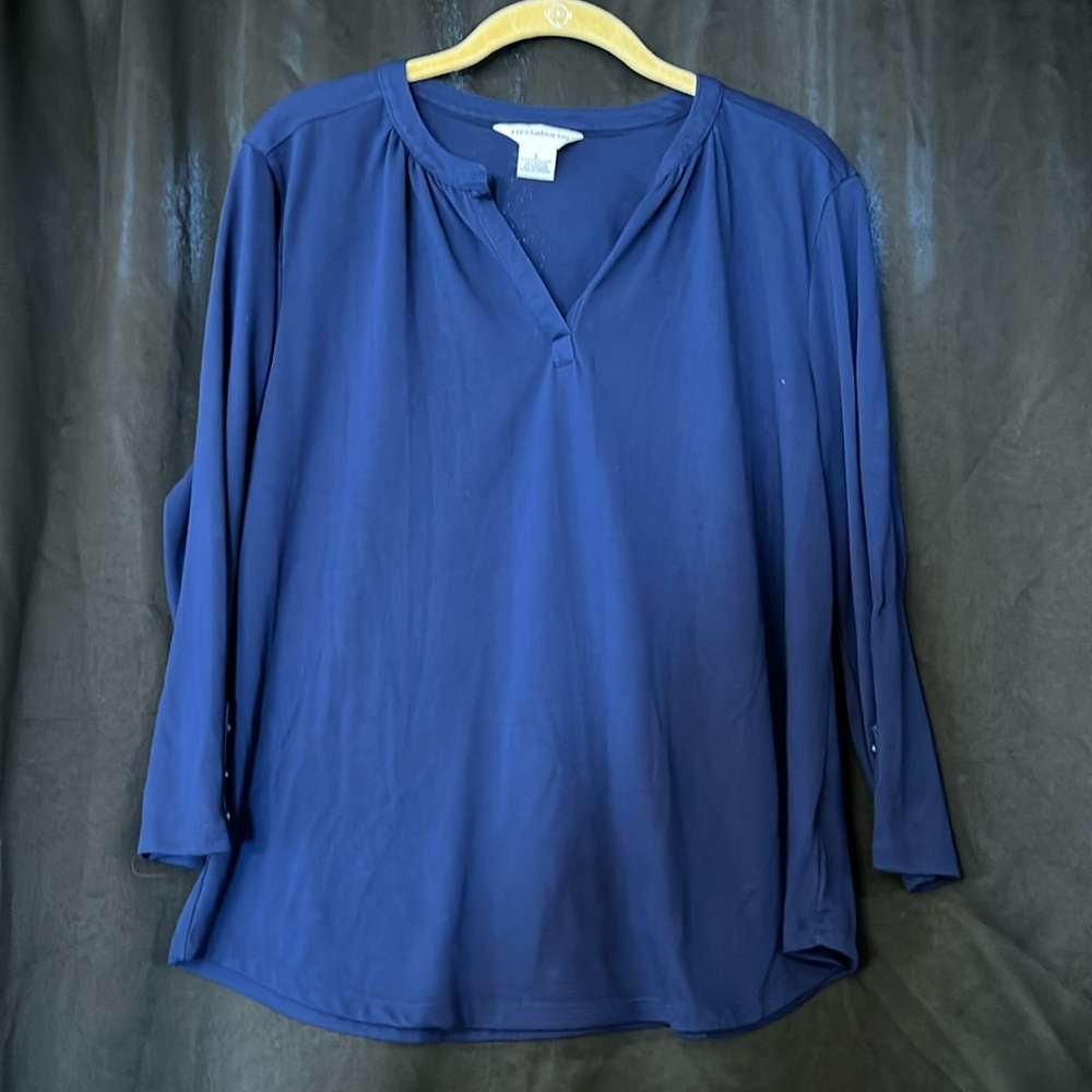 Navy Liz Claiborne Blouse 3/4 sleeves Large